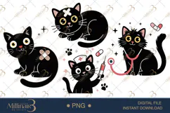 Cute Nurse Black Cat Clipart Watercolor PNG Product Image 1