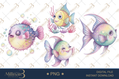 Cute Pastel Sea Animals Clipart PNG Set ,Baby Shower PNG Product Image 1