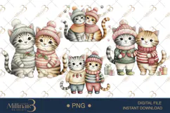 Couple Cat Christmas Watercolor Clipart | Romantic PNGs Product Image 1