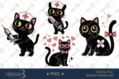 Cute Nurse Black Cat Clipart Watercolor PNG Product Image 1
