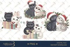 Watercolor Cat Couple Christmas PNG | Romantic Holiday Cats Product Image 1