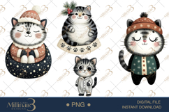 Whimsical Christmas Cat Clipart Watercolor PNGs Product Image 1