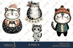 Whimsical Christmas Cat Clipart Watercolor PNGs Product Image 1
