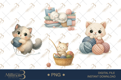 Watercolor Cat Knitting Clipart Product Image 1