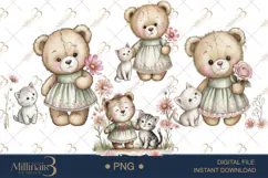 Cute Bear and Kitten Watercolor Clipart Baby Shower Invitati Product Image 1