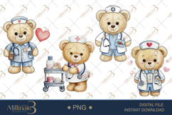 Cute Bear Nurse Watercolor Clipart PNG Product Image 1