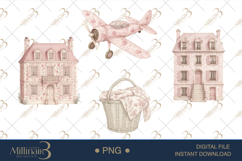 Pink Toile Baby Clipart PNG Product Image 1