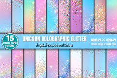 Unicorn holographic glitter backgrounds Bundle PNG Product Image 1