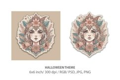 Halloween cat, flowers, pumpkins and witch, sticker Product Image 3