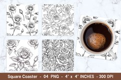 Lineart Rose Square Coasters | Square Coaster Png Product Image 1