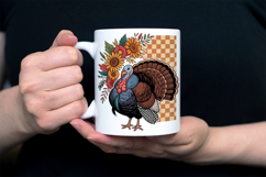 Fall Turkey Checkerboard Flowers Graphic Product Image 3