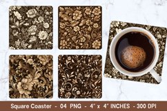 Brown Vintage Floral Square Coasters | Square Coaster Png Product Image 1