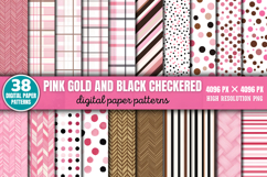 Pink Gold and Black Checkered Digital Paper Background PNG Product Image 1