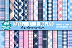 Navy Pink and Blue Plaid Digital Paper Bundle PNG Product Image 1
