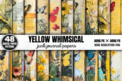 Yellow Whimsical Junk Journal Paper Bundle PNG Product Image 1