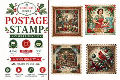 Vintage Christmas Postage Stamp,Cardinal Bird, Toy Shop &amp; Ch Product Image 1