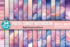 Pastel Sunset Watercolor Background Bundle PNG Product Image 1
