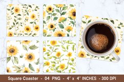 Watercolor Sunflower Square Coaster | Square Coaster Png Product Image 1