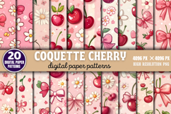 Coquette Cherry Pattern Digital Paper Background Bundle PNG Product Image 1