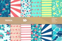 Tropical digital paper pack. Flamingo scrapbooking pages Product Image 1