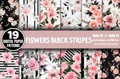 Flowers Black Stripes Digital Paper Bundle Product Image 1