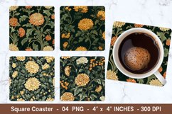 Amber Floral Square Coasters | Square Coaster Png Product Image 1