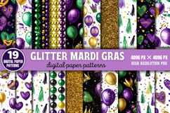 Glitter Mardi Gras Digital Paper Background Bundle PNG Product Image 1