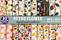 Retro flower pattern floral Digital Paper Background Bundle Product Image 1