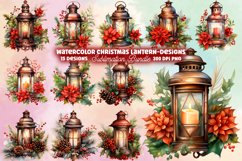 Watercolor Christmas lantern Clipart Bundle, Christmas PNG Product Image 1