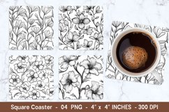 Lineart Floral Square Coasters | Square Coaster Png Product Image 1