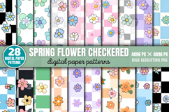 Spring Flower Checkered Pattern Digital Paper Background PNG Product Image 1