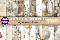 Watercolor Neutral Newborn Scenes Paper Bundle PNG Product Image 1