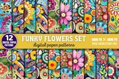 Funky Flowers Set Digital Background Paper Bundle PNG Product Image 1