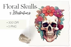 Ethereal Floral Skulls Watercolor Illustrations Product Image 1