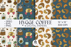 Hygge Coffee Seamless Digital Papers Croissants &amp; Cozy Café Product Image 1