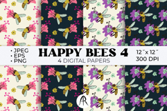 Vintage Chalk Bee and Flower Digital Papers Product Image 1