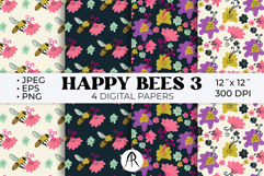 Hand Drawn Chalky Bee Floral Backgrounds Product Image 1