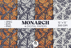 Hand Drawn Monarch Butterfly Seamless Digital Papers Vector Product Image 1