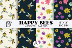 Chalky Bee and Ditsy Wildflower Seamless Patterns Product Image 1