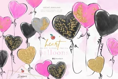 Heart Balloon Clipart, png, black, pink, gold glitter, 105 Product Image 1
