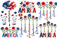 Boho Floral USA T-shirt Design, Floral America PNG, USA PNG Product Image 1
