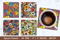 Doodle Floral Square Coasters | Square Coaster Png Product Image 1