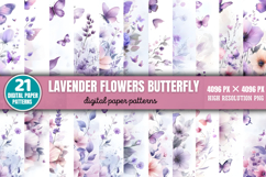 Lavender Flowers Butterfly Backgrounds Bundle PNG Product Image 1
