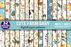 Cute Farm Baby Digital Paper Pattern Bundle PNG Product Image 1