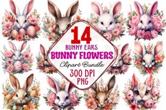 Bunny Ears Flowers Sublimation Clipart Bundle Product Image 1