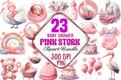 Pink Stork Baby Shower Clipart Sublimation Product Image 1