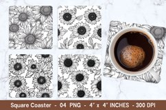 Sunflower Lineart Square Coaster | Square Coaster Png Product Image 1