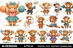 Cute Highland Cow Cheerleader Clipart Product Image 1