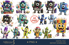 Halloween School Supply Monsters PNG Bundle, 40 Cute Pencil Product Image 1