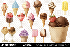 Watercolor Ice Cream Clipart Product Image 1